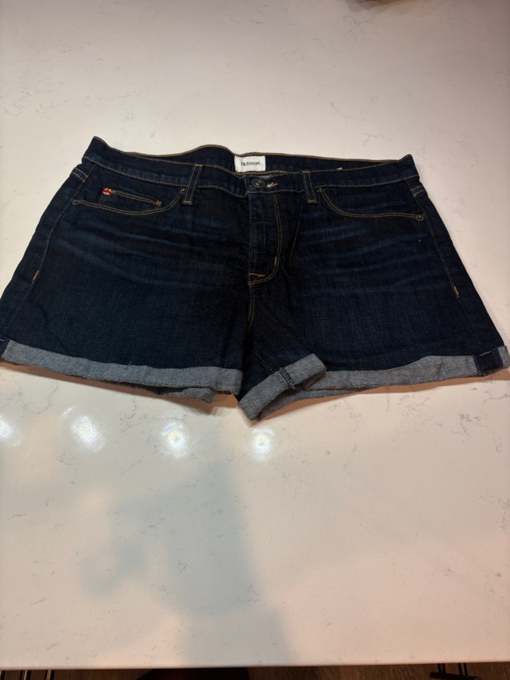 Hudson Jeans Dark Blue Rolled Cuff Denim Shorts